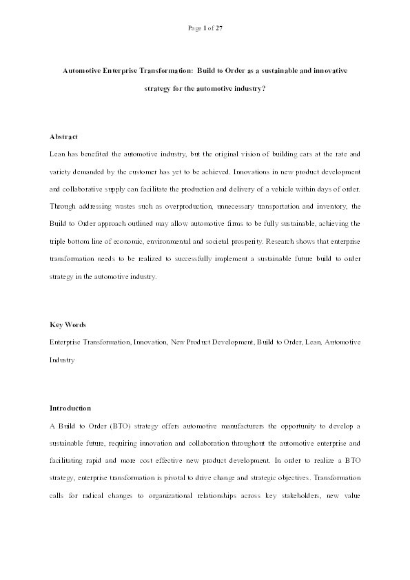 Automotive enterprise transformation: Build to order as a sustainable and innovative strategy for the automotive industry? Thumbnail