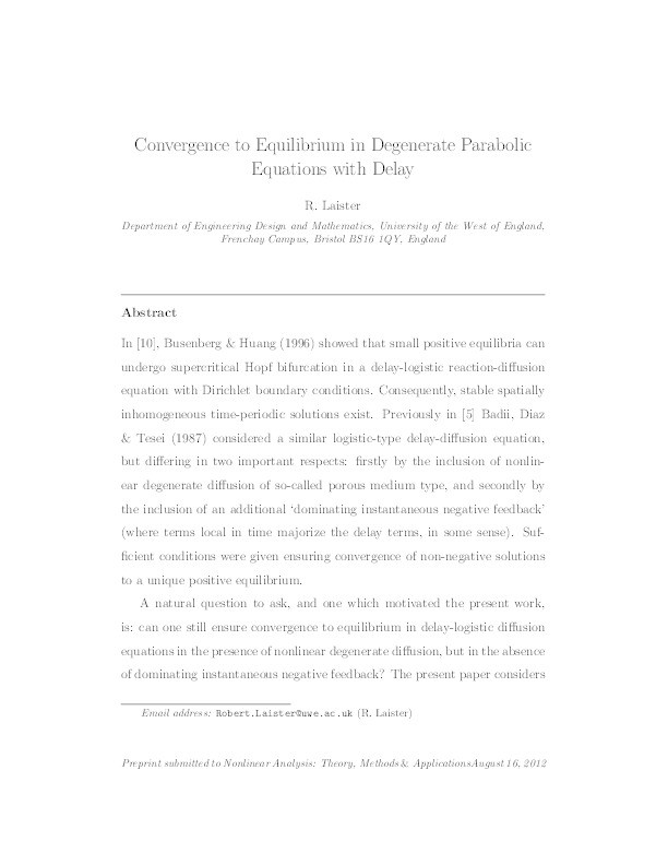 Convergence to equilibrium in degenerate parabolic equations with delay Thumbnail