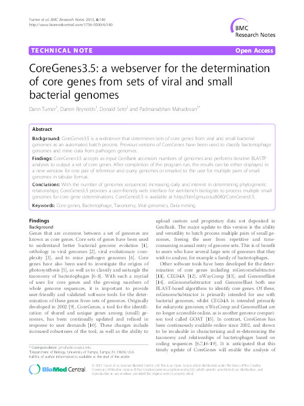 CoreGenes3.5: A webserver for the determination of core genes from sets of viral and small bacterial genomes Thumbnail