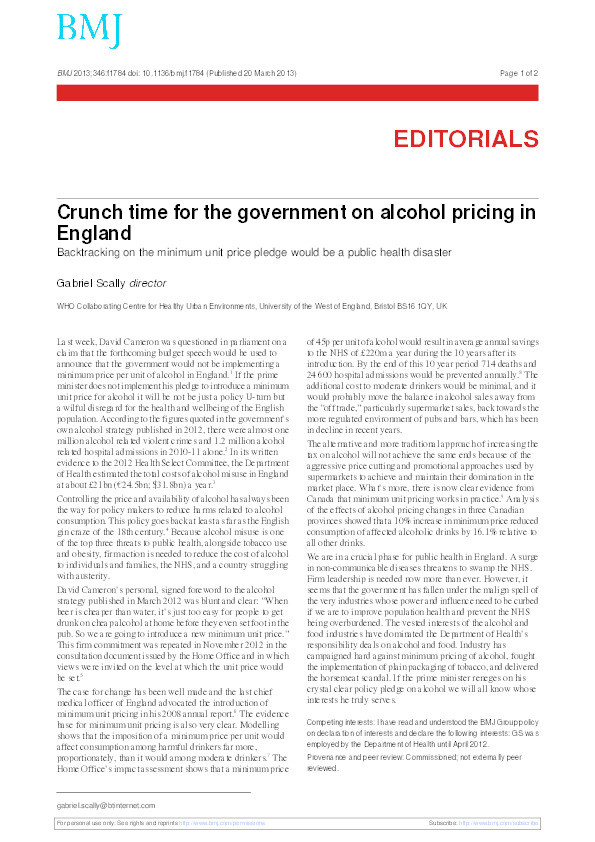 Crunch time for the government on alcohol pricing in England Thumbnail