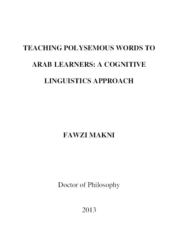 Teaching polysemous words to arab learners: A cognitive linguistics approach Thumbnail