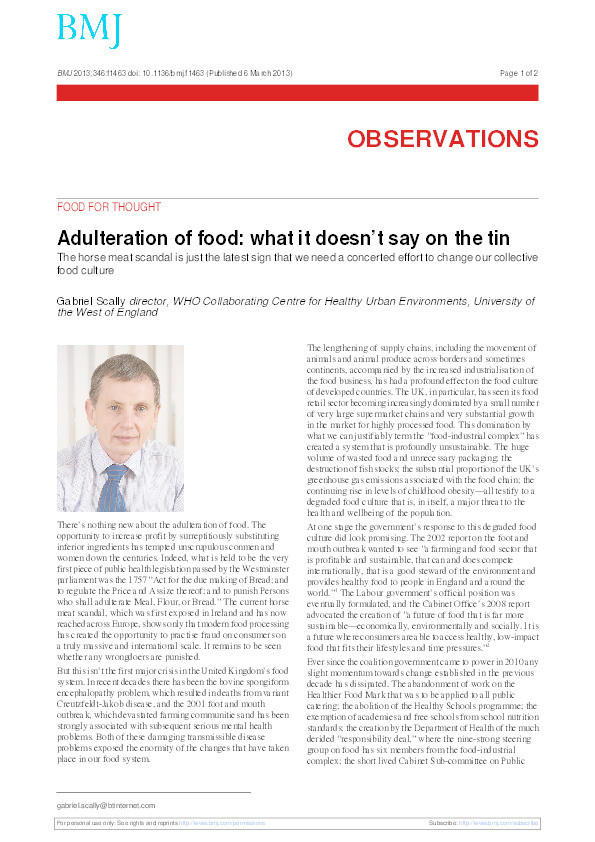 Adulteration of food: What it doesn't say on the tin Thumbnail