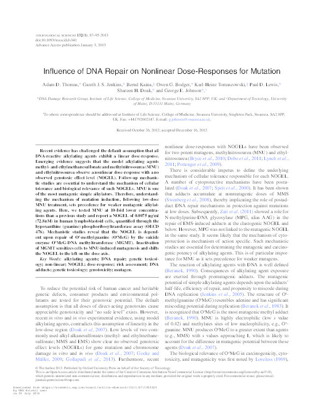 Influence of dna repair on nonlinear dose-responses for mutation Thumbnail