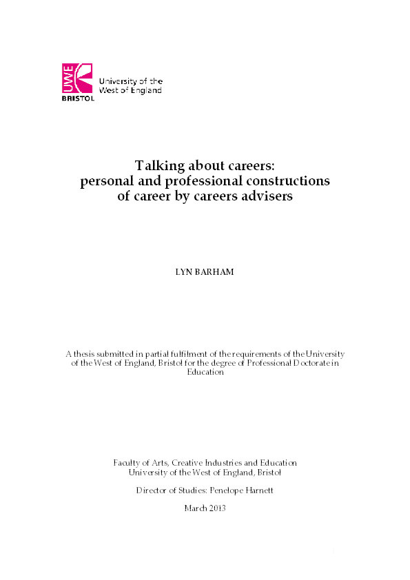 Talking about careers: Personal and professional constructions of career by careers advisers Thumbnail