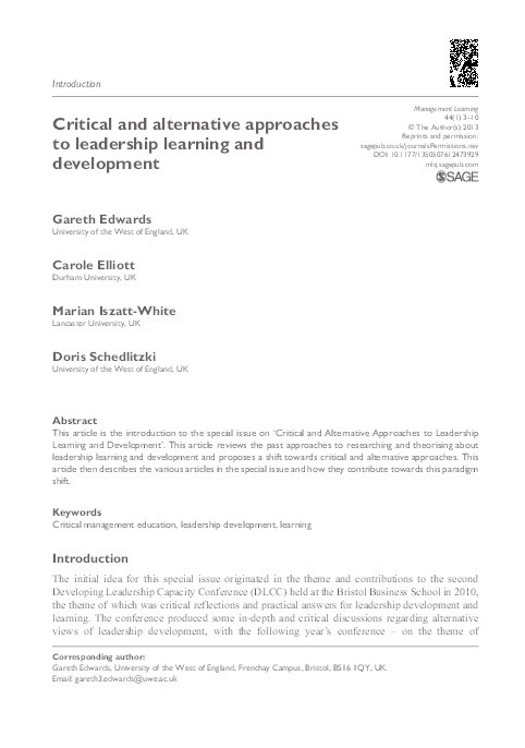 Critical and alternative approaches to leadership learning and development Thumbnail