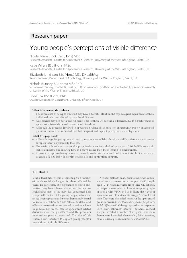 Young people’s perceptions of visible difference Thumbnail