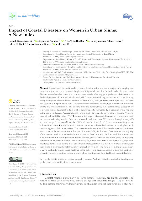 Impact of coastal disasters on women in urban slums: A new index Thumbnail