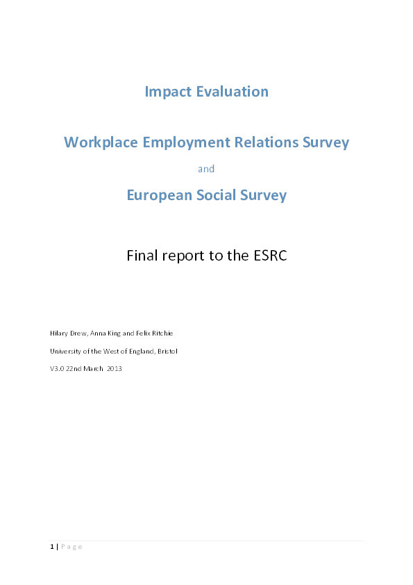 Impact evaluation workplace employment relations survey and european social survey: Final report to the ESRC Thumbnail