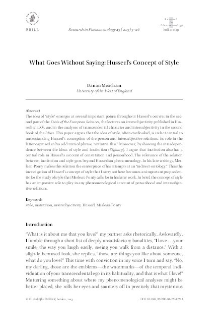 What goes without saying: Husserl's concept of style Thumbnail