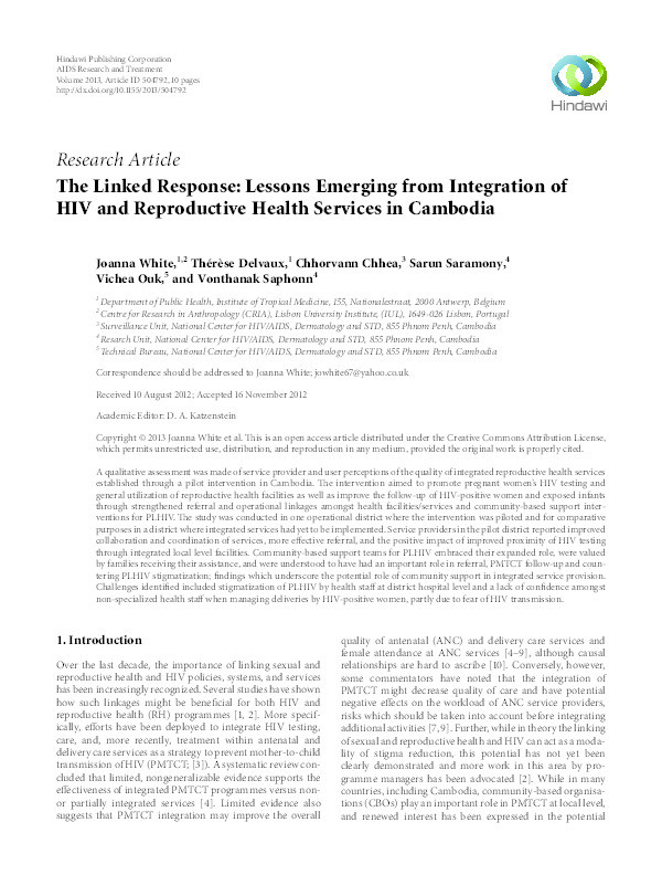 The linked response: Lessons emerging from integration of HIV and reproductive health services in Cambodia Thumbnail