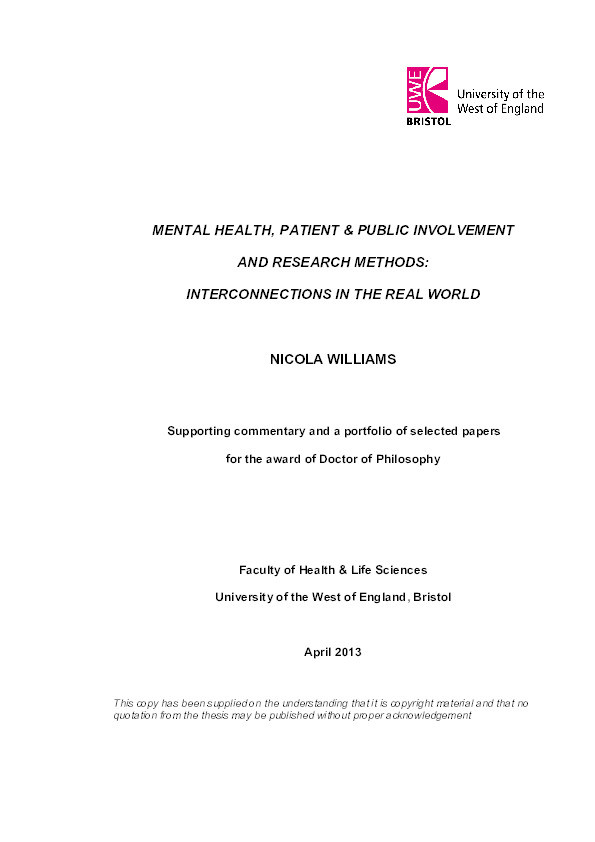 Mental health, patient and public involvement and research methods: Interconnections in the real world Thumbnail