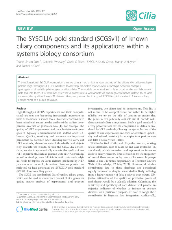 The SYSCILIA gold standard (SCGSv1) of known ciliary components and its applications within a systems biology consortium Thumbnail