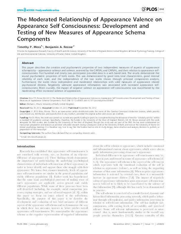 The Moderated Relationship of Appearance Valence on Appearance Self Consciousness: Development and Testing of New Measures of Appearance Schema Components Thumbnail