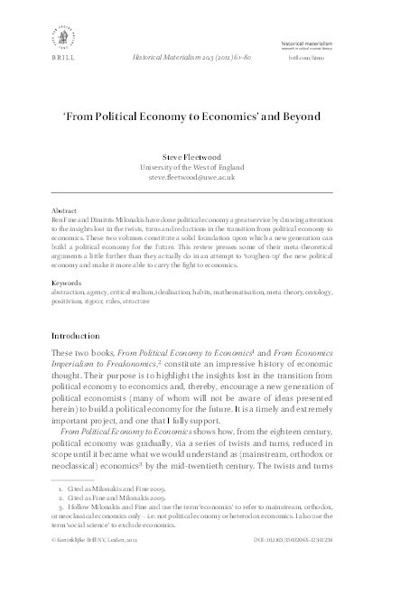 From political economy to economics and beyond Thumbnail