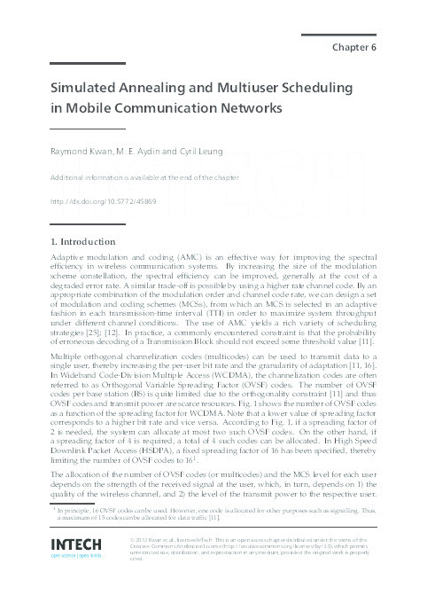 Simulated annealing and multiuser scheduling in mobile communication networks Thumbnail