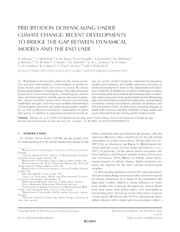 Precipitation downscaling under climate change: Recent developments to bridge the gap between dynamical models and the end user Thumbnail
