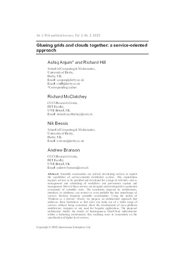 Glueing grids and clouds together: A service-oriented approach Thumbnail