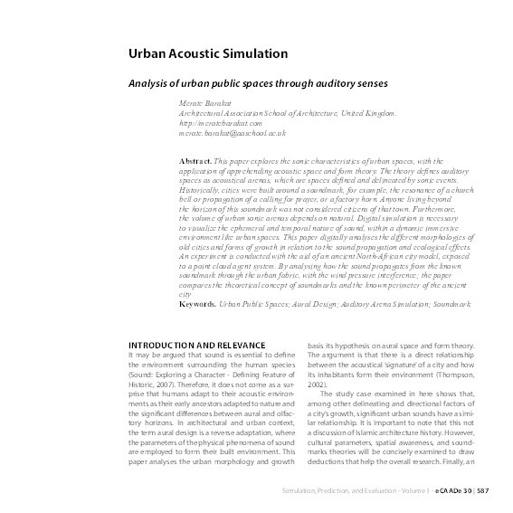Urban acoustic simulation: Analysis of urban public spaces through auditory senses Thumbnail