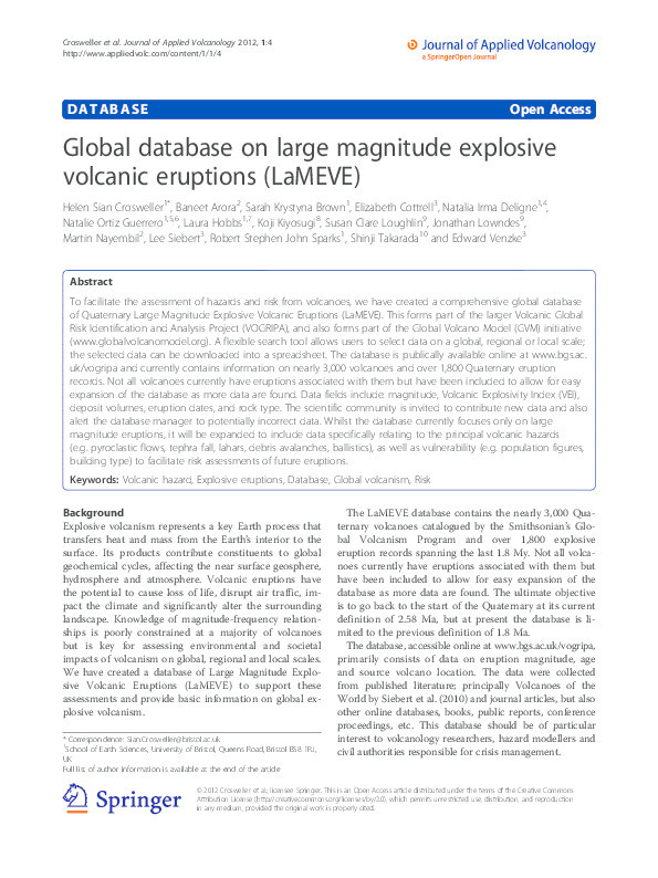 Global database on large magnitude explosive volcanic eruptions (LaMEVE) Thumbnail