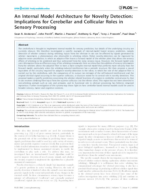 An internal model architecture for novelty detection: Implications for cerebellar and collicular roles in sensory processing Thumbnail