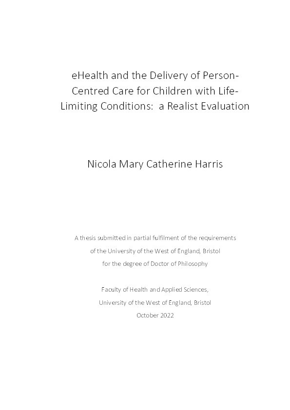 eHealth and the delivery of person-centred care for children with life-limiting conditions:  A realist evaluation Thumbnail