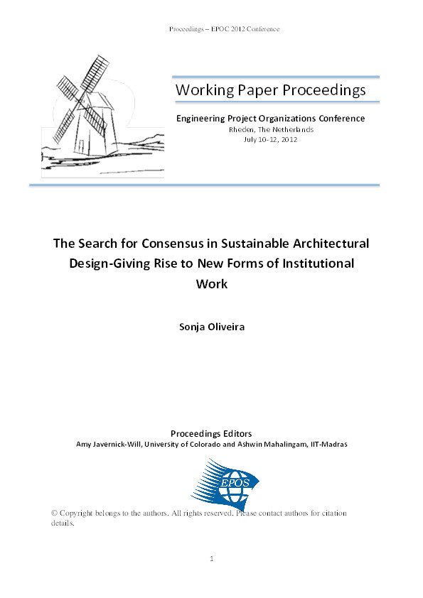 The search for consensus in sustainable architectural design - giving rise to new forms of institutional work Thumbnail