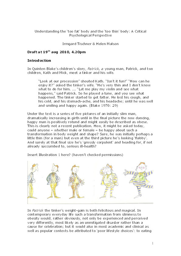 Understanding the ‘too fat’ body and the ‘too thin’ body: A critical psychological perspective Thumbnail