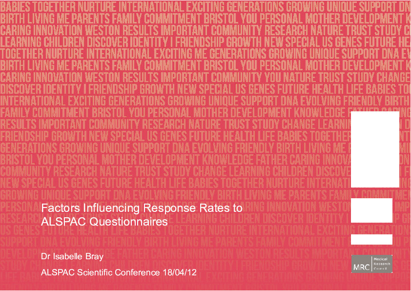 Factors influencing response rates to ALSPAC questionnaires Thumbnail