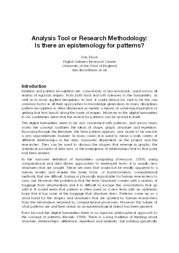Analysis tool or research methodology? Is there an epistemology for patterns? Thumbnail