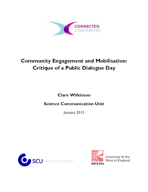 Community engagement and mobilisation: Critique of a public dialogue day Thumbnail