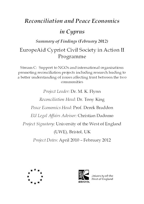 Reconciliation and Peace Economics in Cyprus. Summary of Findings (February 2012). Report to the European Commission (EuropeAid Cypriot Civil Society in Action II Programme) Thumbnail