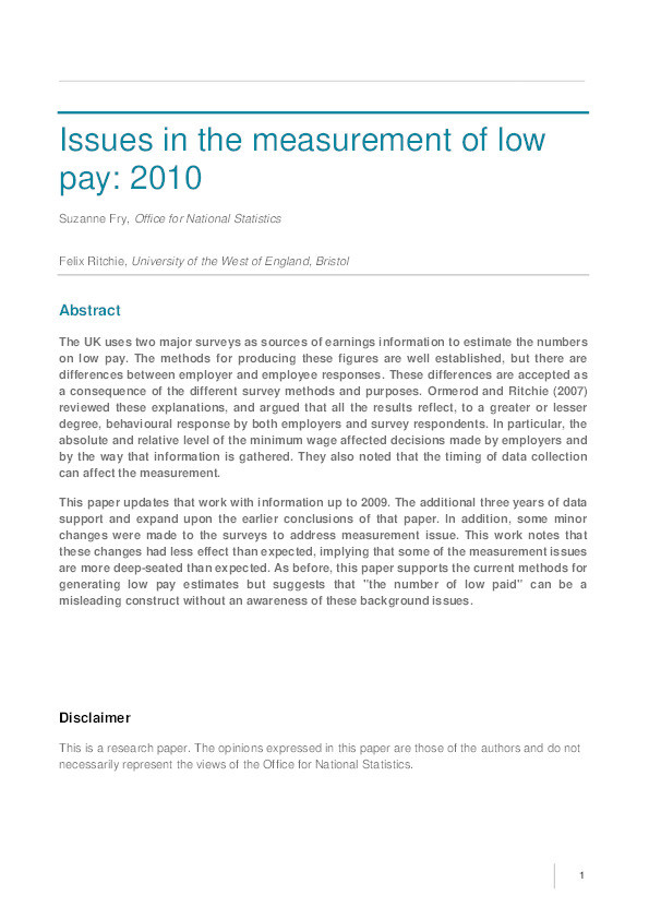 Issues in the measurement of low pay: Revised Thumbnail