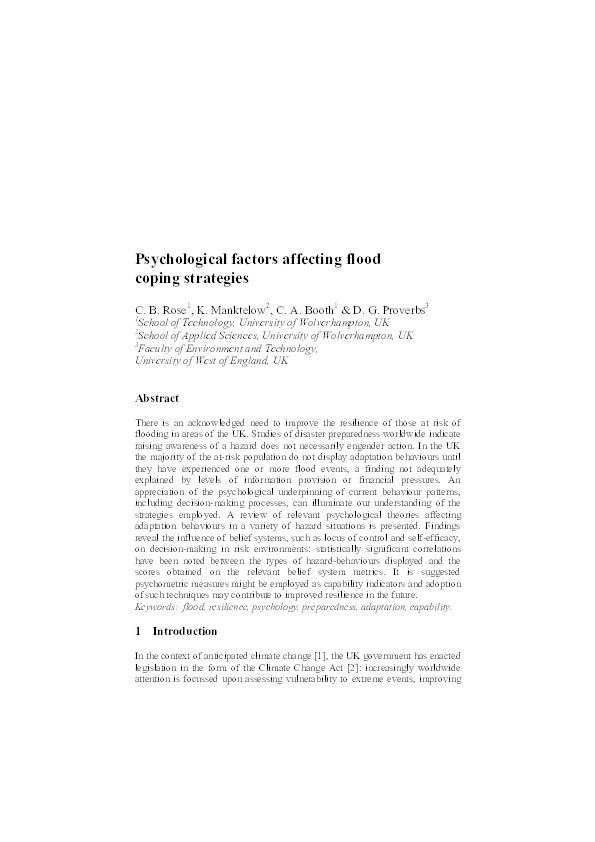 Psychological factors affecting flood coping strategies Thumbnail