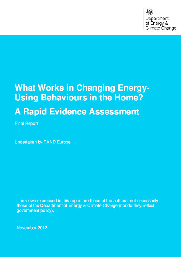 What works in changing energy-using behaviours in the home? A rapid evidence assessment Thumbnail