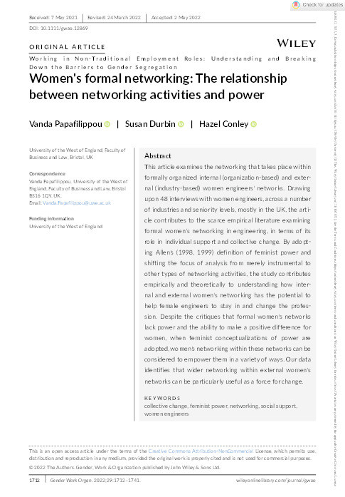 Women's formal networking: The relationship between networking activities and power Thumbnail