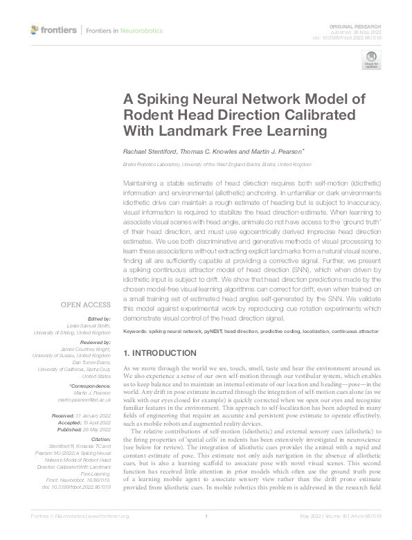 A spiking neural network model of rodent head direction calibrated with landmark free learning Thumbnail