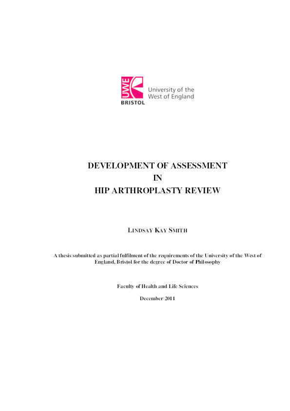 Development of assessment in hip arthroplasty review Thumbnail