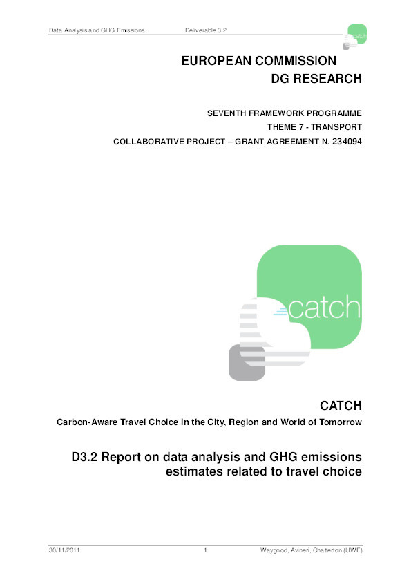 Report on data analysis and GHG emissions estimates related to travel choice (EU FP7 CATCH Project Deliverable 3.2) Thumbnail