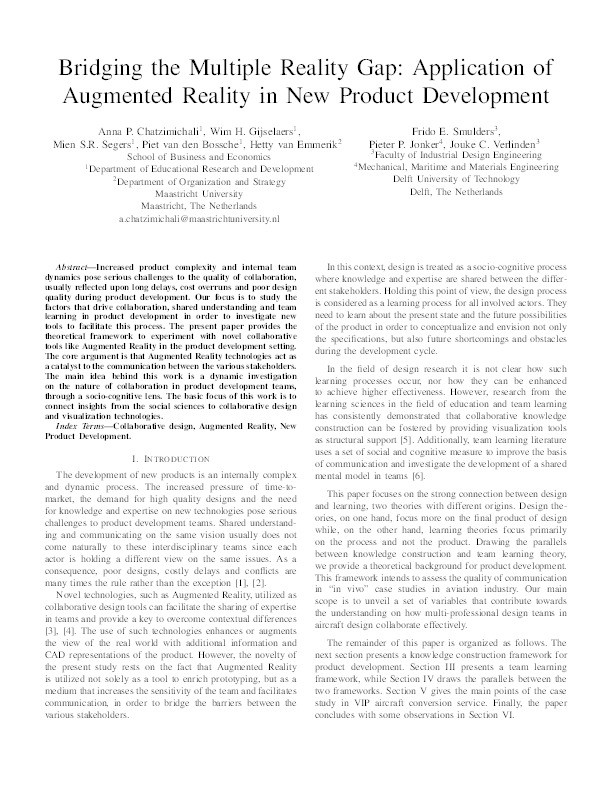 Bridging the multiple reality gap: Application of augmented reality in new product development Thumbnail