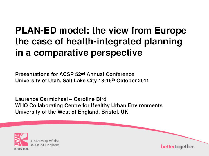 PLAN-ED model: The view from Europe, the case of health integrated planning in a comparative perspective Thumbnail