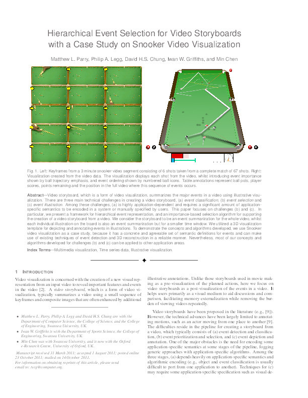 Hierarchical event selection for video storyboards with a case study on snooker video visualization Thumbnail