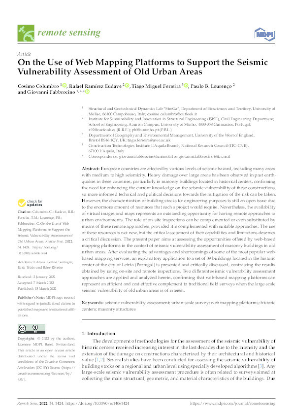 On the use of web mapping platforms to support the seismic vulnerability assessment of old urban areas Thumbnail