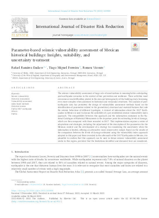 Parameter-based seismic vulnerability assessment of Mexican historical buildings: Insights, suitability, and uncertainty treatment Thumbnail