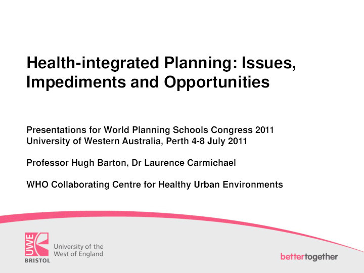 Health integrated planning: Impediments and opportunities Thumbnail