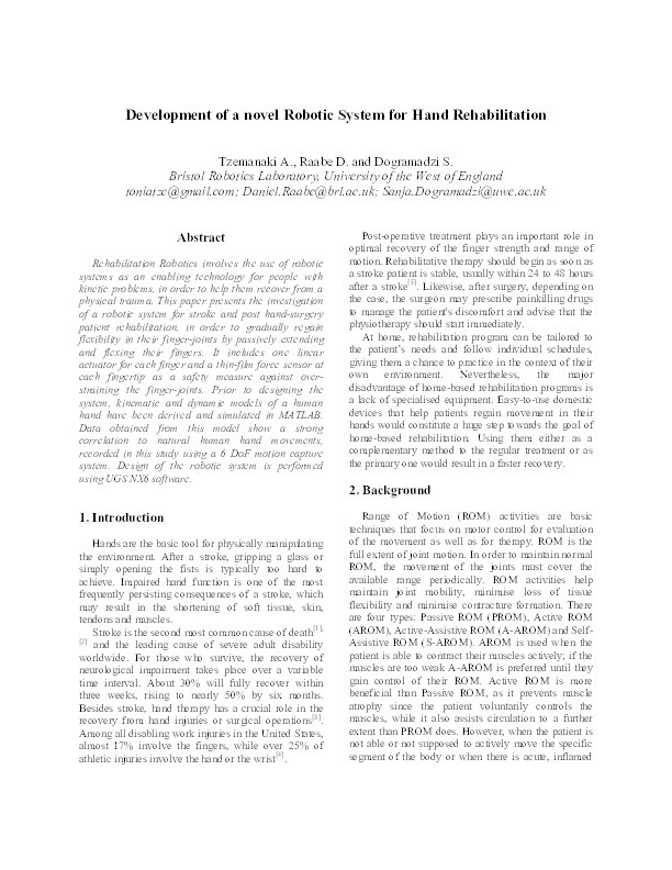 Development of a novel robotic system for hand rehabilitation Thumbnail