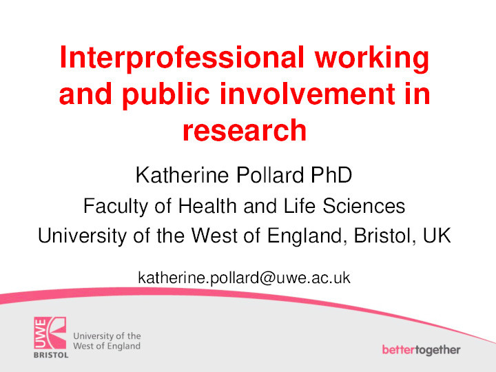 Interprofessional working and public involvement in research Thumbnail