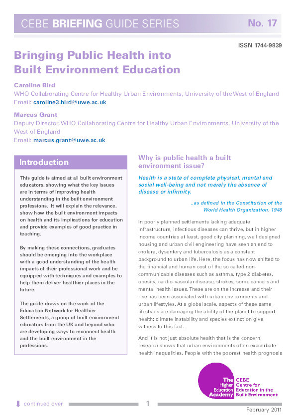 Bringing public health into built environment education Thumbnail