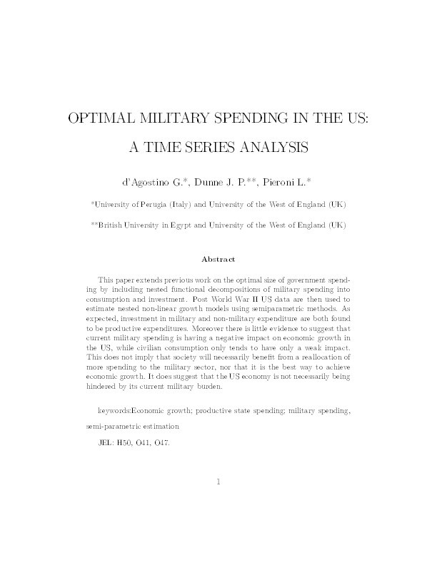 Optimal military spending in the US: A time series analysis Thumbnail