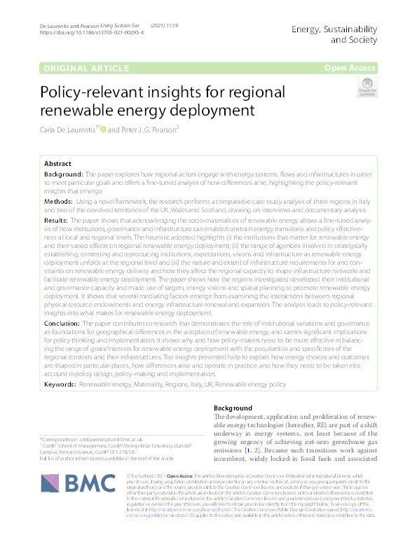 Policy-relevant insights for regional renewable energy deployment Thumbnail