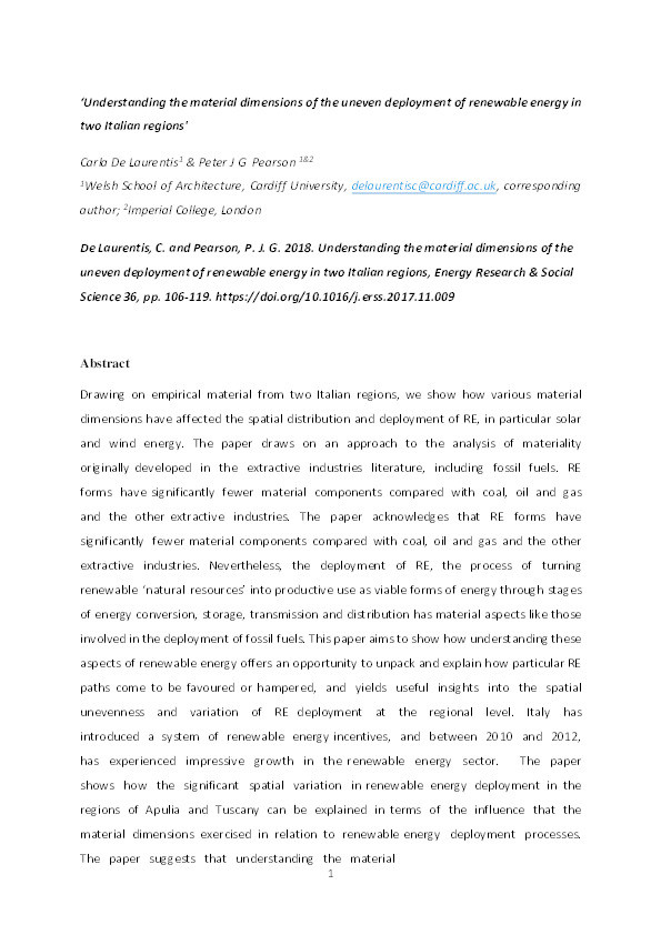 Understanding the material dimensions of the uneven deployment of renewable energy in two Italian regions Thumbnail